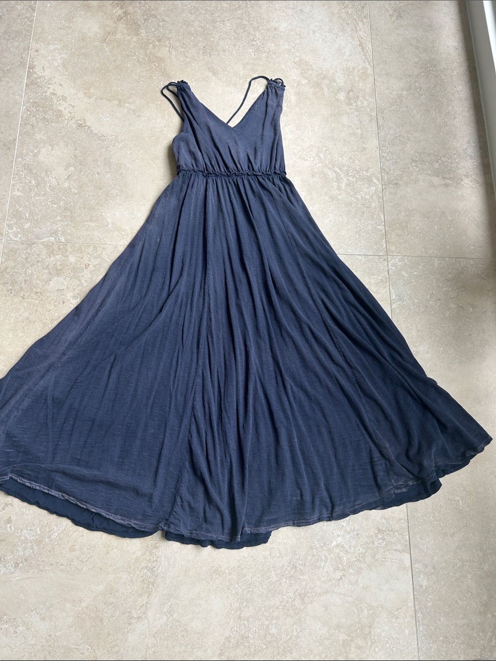 Anthropologie Navy Blue Sleeveless V-Neck Maxi Dress
